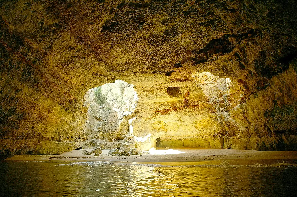 Sunlit sea cave at Benagil